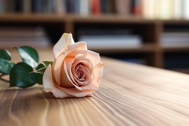 rose on a wooden table copy space aesthetic background