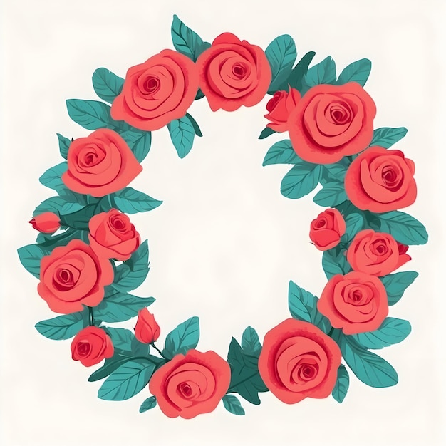 Rose wreath illustration Floral wreath design Red rose decoration Romantic wreath graphic Elegan