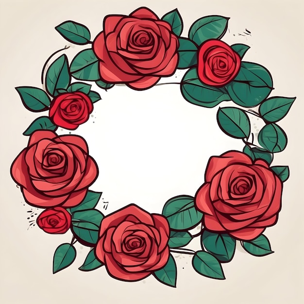 Rose wreath illustration Floral wreath design Red rose decoration Romantic wreath graphic Elegan