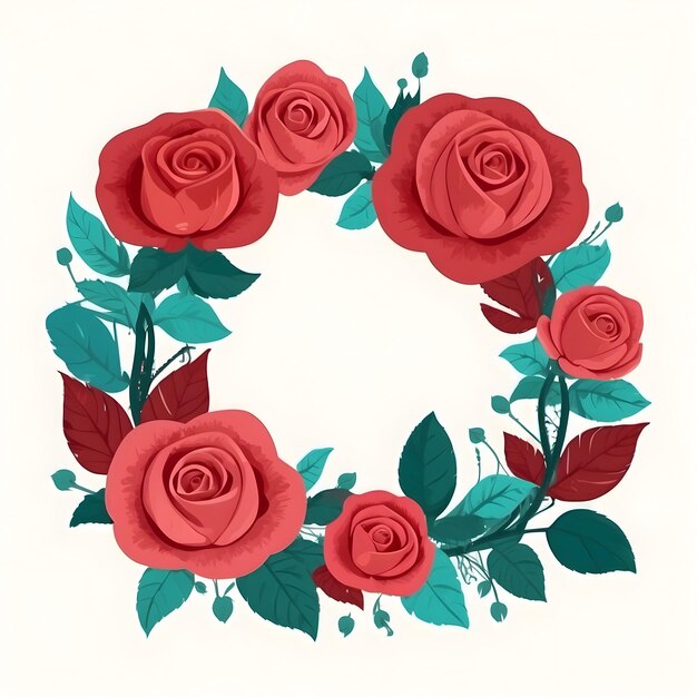 Rose wreath illustration Floral wreath design Red rose decoration Romantic wreath graphic Elegan