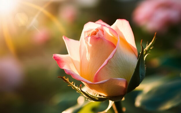 Rosebud in Sunlight Unfurling for a Romantic Valentine Background