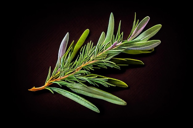 Rosemary closeup on a black background Generative AI Generative AI