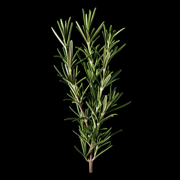 Rosemary herb plant against black background