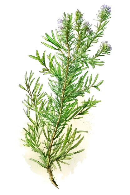 Photo rosemary plant over white background generative ai detailed illustration in watercolor style