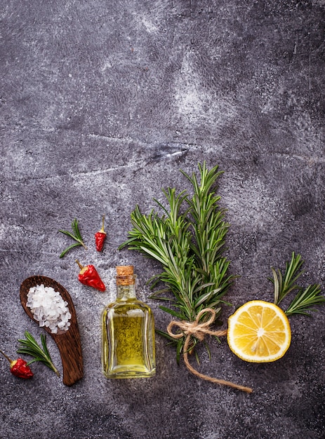 Rosemary, salt, lemon, oil and pepper