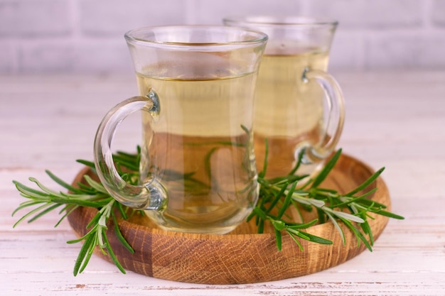 Rosemary tea in transparent cups.Healing tea concept.