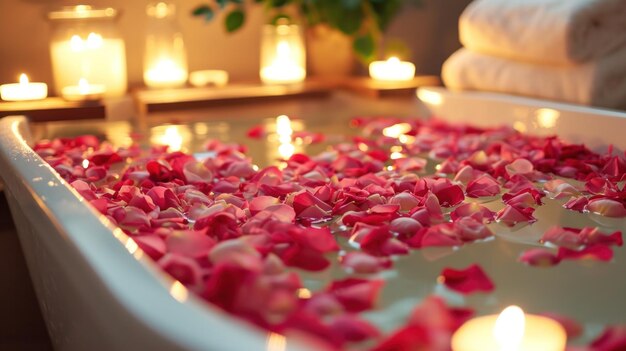 Rosepetalfilled Tub Candles and Aromatic Essential Oils