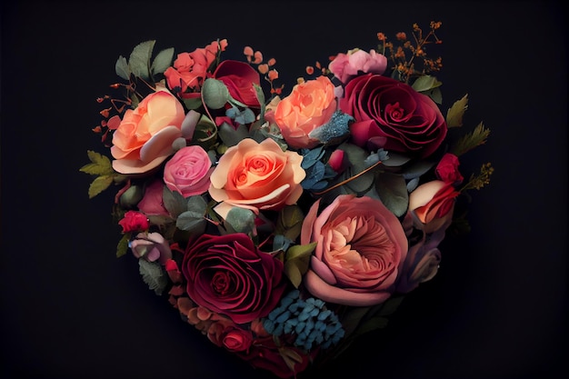 Roses arranged in a heart shape love valentine's day rendering realistic 14 february