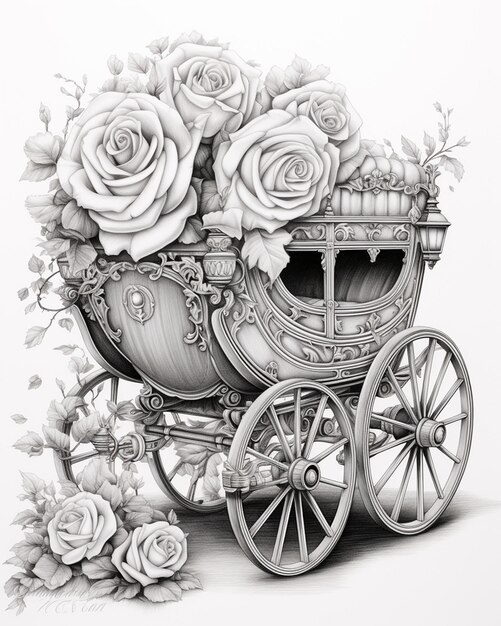 Photo roses and carriage style drawing