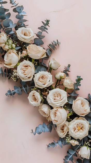 Roses and Eucalyptus on Pink