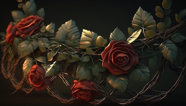 Roses garland digital art illustration Generative AI