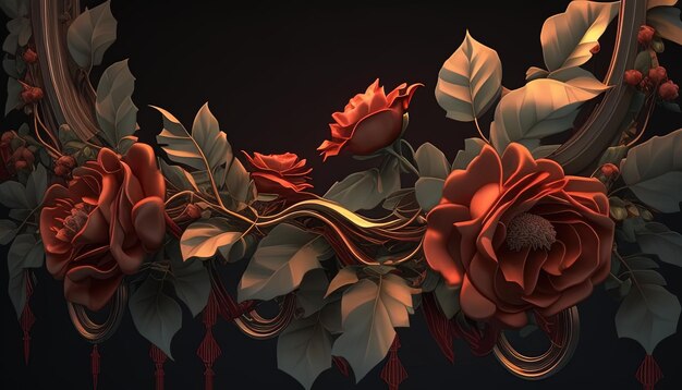 Roses garland digital art illustration Generative AI