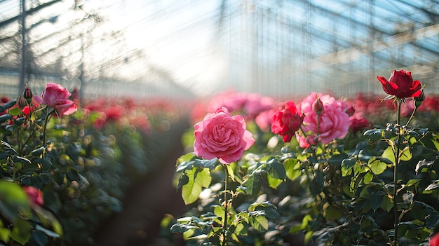 Photo roses grow in a greenhouse selective focus