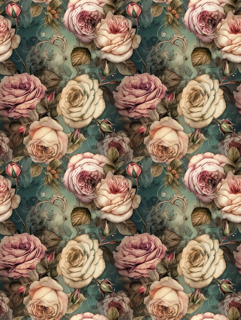 Roses seamless pattern created with generative AI