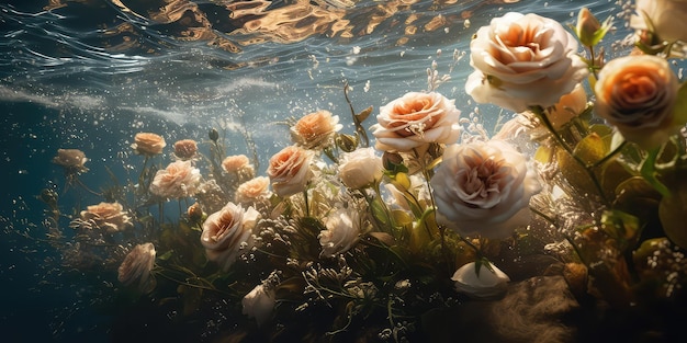 roses underwater ai generative