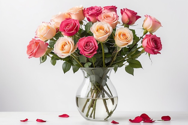 Roses in a vase on a white background