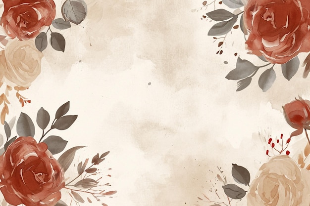 Roses with leaves watercolour background design