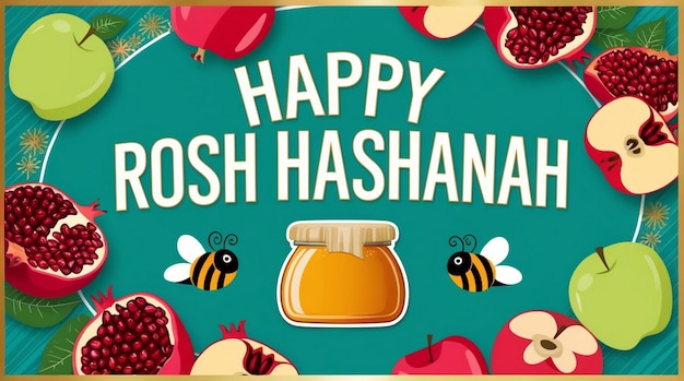 Photo rosh hashanah day jewish new years design with honey pomegranate and apples