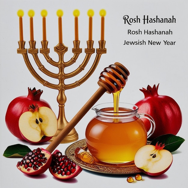 Rosh Hashanah Flat Design Featuring Honey