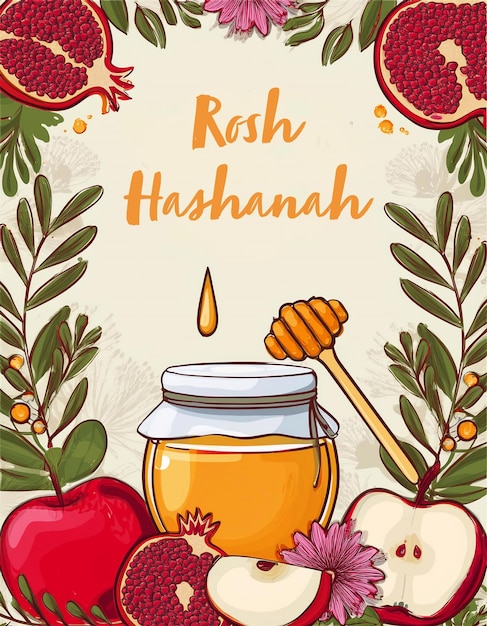 Photo rosh hashanah poster design with traditional symbols jewish new year holiday