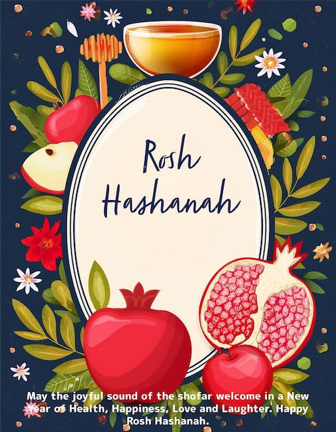 Photo rosh hashanah poster design with traditional symbols jewish new year holiday