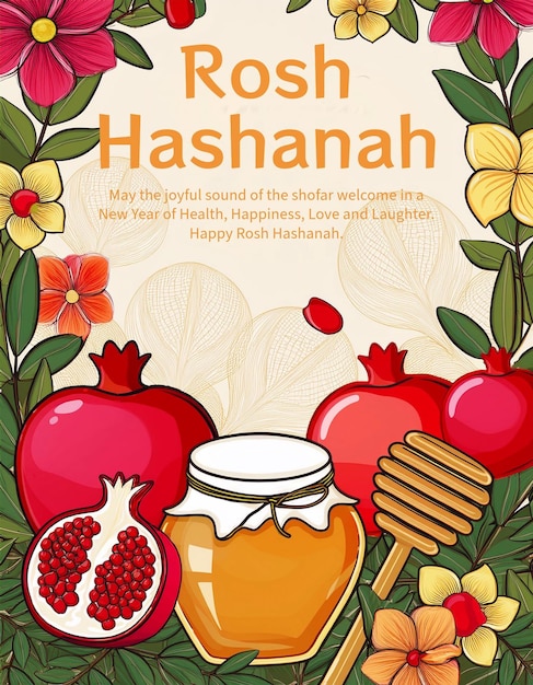 Photo rosh hashanah poster design with traditional symbols jewish new year holiday