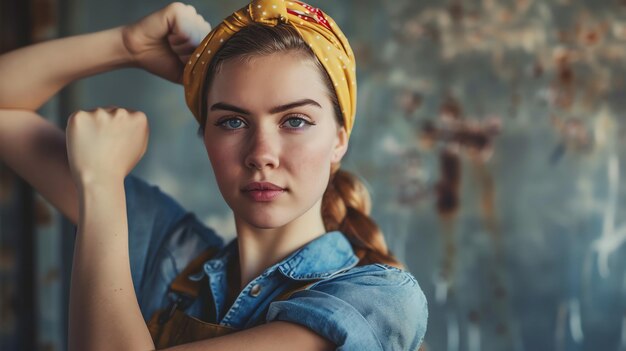 Photo rosie the riveter is a cultural icon representing american women who worked in factories during world war ii