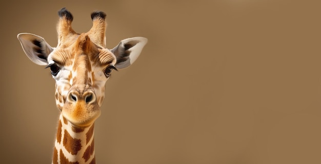 Rothschild giraffe portrait isolated on brown background with place for text Generative AI