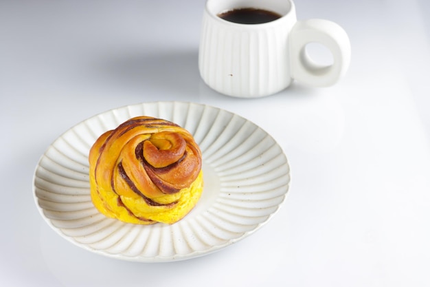 Roti Labu or Pumpkin Bread with red bean paste.