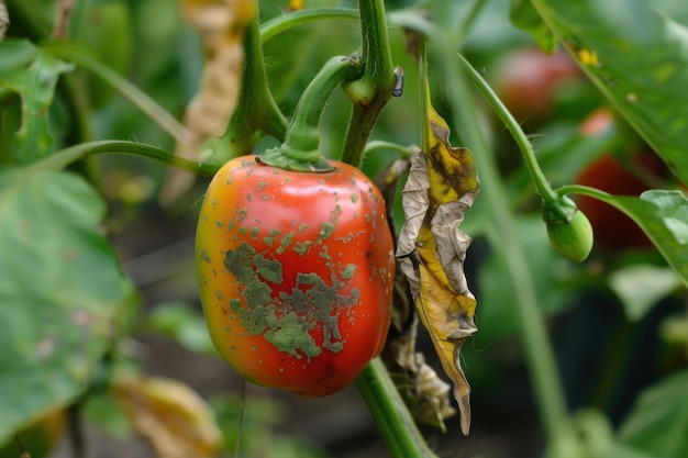 Photo rotten tomatoes on a branch