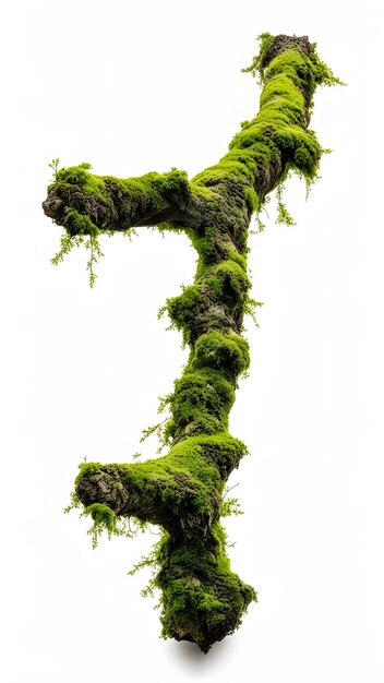 Rotten Wooden Branch Covered with Green Moss Isolated on White Background