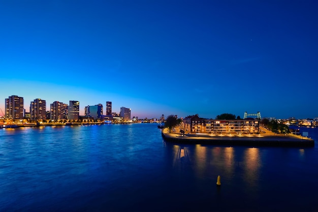 Rotterdam cityscape with Noordereiland at night Netherlands