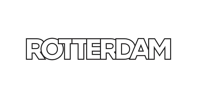 Rotterdam in the Netherlands emblem The design features a geometric style vector illustration with bold typography in a modern font The graphic slogan lettering