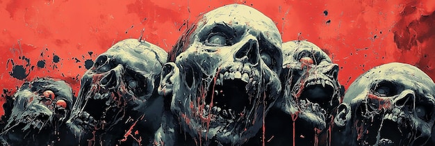 Photo rotting skulls depicted in a gruesome and terrifying scene