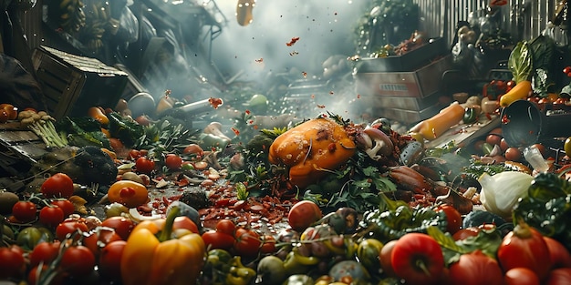 Rotting Vegetables and Fruits in a Compost Heap A Realistic 3D Illustration