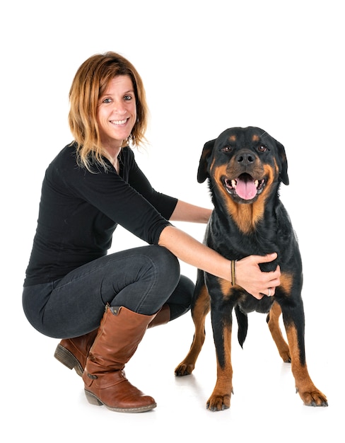 rottweiler and woman