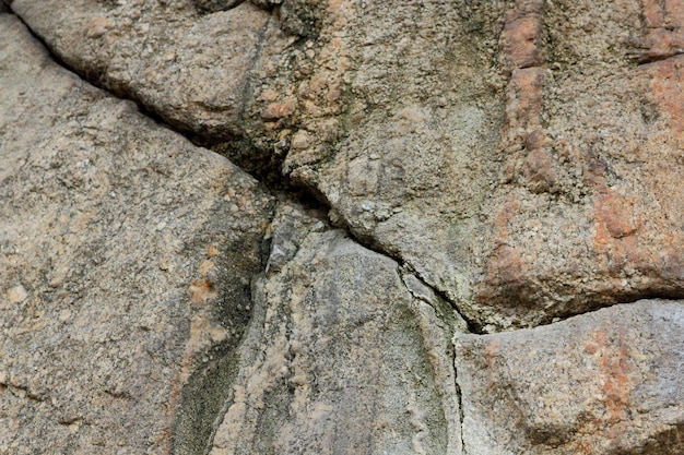 Rough brown stone wall Natural rock texture Closeup view of textured weathered surface