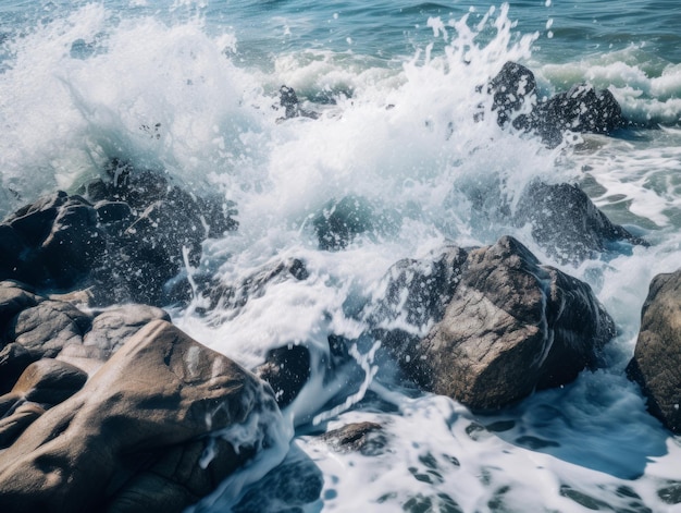 Rough ocean waves crashing against rocks