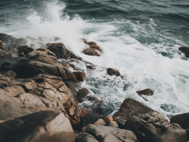 Rough ocean waves crashing against rocks