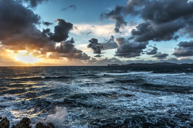 Rough sea at sunset in Sardinia