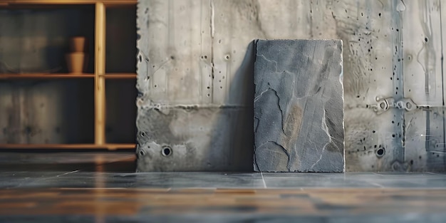 Rough Stone Slab Leaning Against Weathered Wall