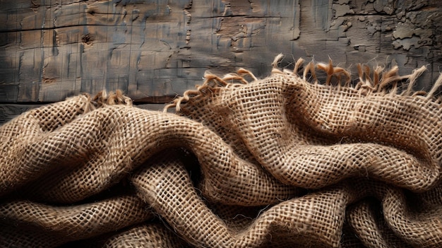 Photo rough textured burlap fabric natural fiber