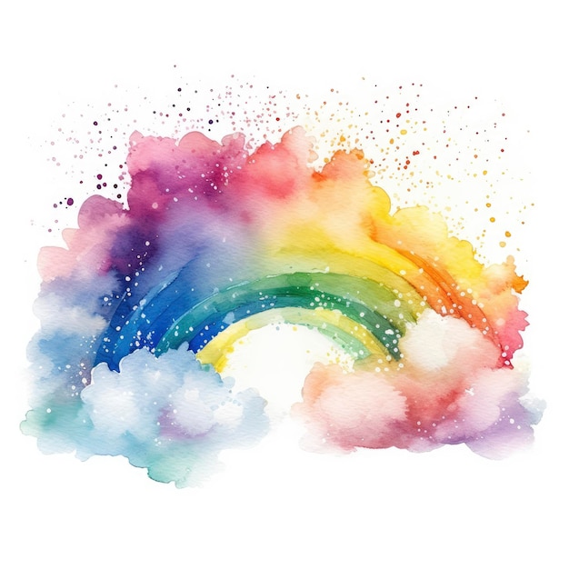 Rough Watercolor Picture of Rainbow on White Background