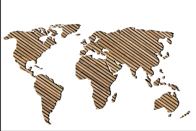 Roughly sketched out world map with wooden filling