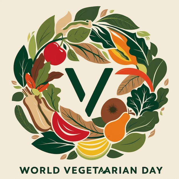 Photo a round banner with a picture of a world vegan day on it