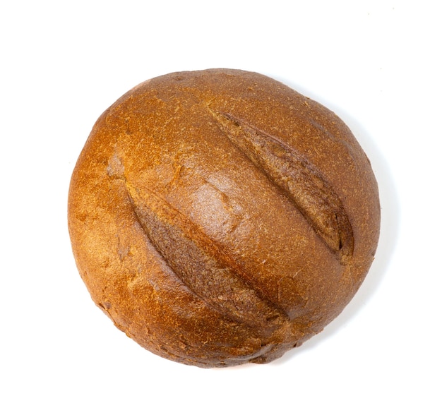 Round black bread on white background