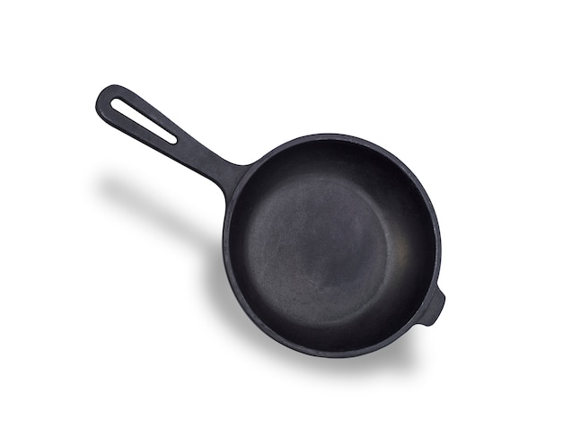 Round black cast-iron frying pan 