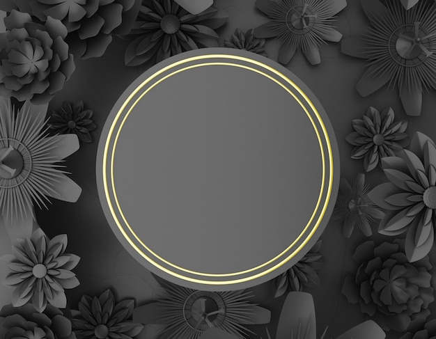 Round black floral background