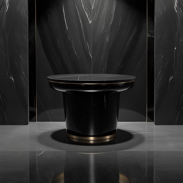 Photo round black marble podium for product presentation