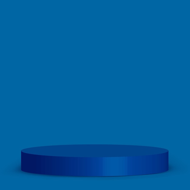 Round blue pedestal podium blue background,